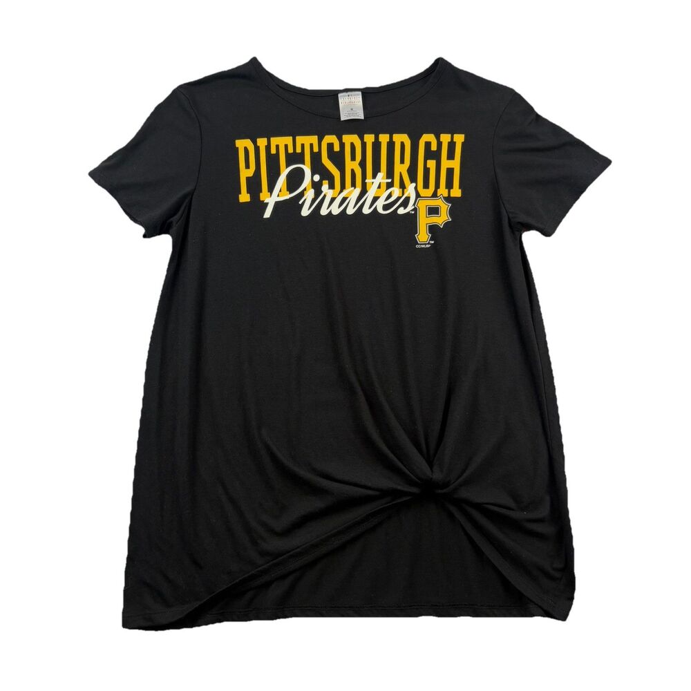 Pittsburgh Pirates MLB Knotted T Shirt Womens Medium Black Short Sleeve Cursive